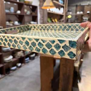 Bandeja Rectangular Artesanal de Nácar Azul, con Incrustaciones de Concha, Decoración Costera para el Hogar - Product Image 5