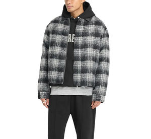 Premium Eco-friendly Zipper Closure Mens <b>Flannel</b> Shirt <b>Jacket</b> Plaid Cotton Blend Winter Shacket Sherpa Fleece Lining Custom Logo - Product Image 3