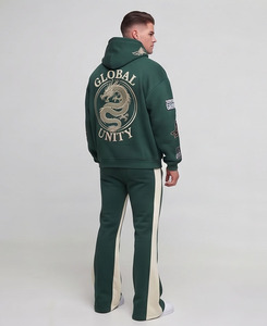 Ensemble de survêtement pour homme avec sweat à capuche zippé et pantalon de survêtement, coupe ample, style streetwear, 100% coton molletonné, deux pièces - Product Image 6