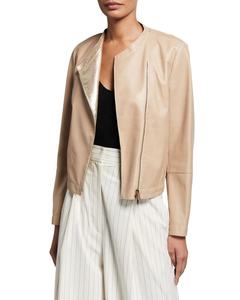 Vente en gros Veste de moto matelassée durable pour femmes printemps grande taille en cuir d'agneau véritable enduit écologique coupe-vent - Product Image 1