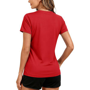 Camiseta Deportiva Casual de Manga Corta con Cuello Redondo y Color Rojo Sólido para Mujer, de Secado Rápido, para Primavera/Verano, ODM OEM - Product Image 2