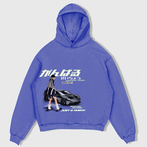 Sweat à capuche oversize personnalisé Y2K Streetwear d'hiver, bleu, imprimé graphique, en molleton de coton de haute qualité, service OEM - Product Image 1