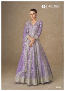 Robe Anarkali de qualité supérieure en soie Chinnon premium avec broderies riches, robe de mariée pour femmes, tenue de soirée - Product Image 3