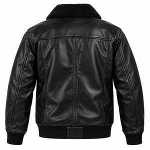 Men's Black Genuine Leather Cow Skin Bomber <b>Jacket</b> <b>Sherpa</b> <b>Lined</b> Breathable Zipper Closure Moto Style Winter Wear - Product Image 2