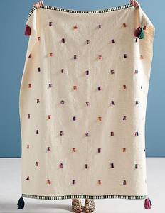 Manta Decorativa Tejida a Mano de Chenilla de Algodón con Borlas Estilo Boho – Manta Decorativa para Sofá y Hogar - Product Image 4