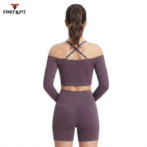 Conjunto Deportivo de Verano para Mujer, Top Deportivo y Pantalones Cortos por Encima de la Rodilla, 2 Piezas, Sólido, Impermeable, de Secado Rápido y Transpirable - Product Image 2