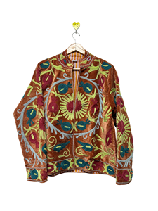 Boho Embroidered Suzani <b>Velvet</b> Bomber <b>Jacket</b> <b>Women</b> Winter Autumn Floral Pattern Handmade Eco-Friendly Breathable Cotton Lining - Product Image 1