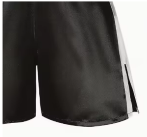Shorts en satin noir pour homme avec bande latérale blanche, taille élastique, longueur mi-cuisse, style décontracté, tissu respirant - Product Image 6