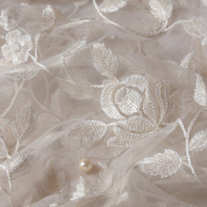 African French Tulle Embroidered <b>Net</b> <b>Fabric</b> Manufacturer India Sequin Beaded Mesh Lace <b>Fabric</b> Exporter Worldwide - Product Image 3