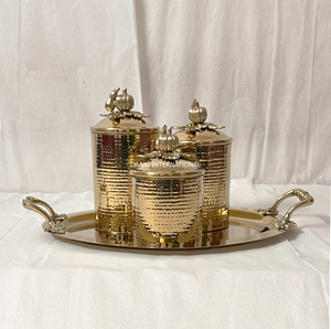 Premium Hand-Hammered Food Safe Kitchen Canister Set Decorative Leak Proof Storage Spice <b>Containers</b> with Serving Oval Tray - Product Image 1