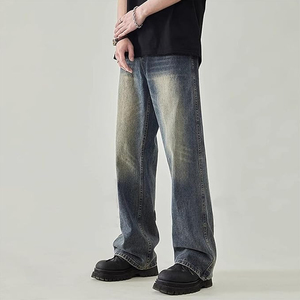 Jean baggy noir délavé pour homme, coupe large, style urbain streetwear, pantalon décontracté - Product Image 6