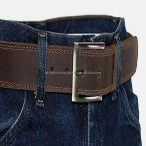 Cinturón informal para hombre de cuero de grano completo hecho a mano rústico personalizado con hebilla de aleación de plata mate sólida - Product Image 3