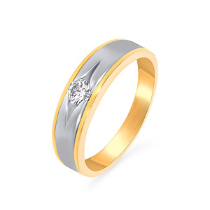 Peeping Shimmer <b>Men</b> Solitaire <b>Ring</b> Luxury 18K Two-Tone Yellow & White Gold Flush <b>Set</b> Round Brilliant Diamond <b>Ring</b> for <b>Men</b> - Product Image 1