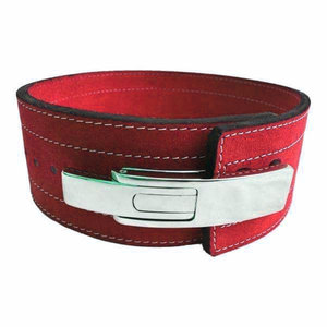 Adjustable Leather Weightlifting <b>Belt</b> With Buckle Closure <b>Red</b> Waist Support For Strength Training Gym Unisex Breathable Heavy. - Product Image 1