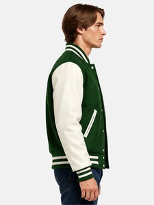 Veste de sport verte pour homme, couleur unie, fermeture à boutons, coupe classique, col rabattu, doublure en polyester et coton, style décontracté d'automne - Product Image 3