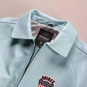 Veste varsity en cuir rouge Avirex pour homme, en peau de mouton, édition limitée, style vintage, coupe-vent, fermeture éclair épaisse, hiver, soie - Product Image 4