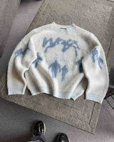 Pull en mohair duveteux de qualité supérieure, imprimé abstrait vintage, coupe ample, streetwear chaud d'hiver, unisexe, vente en gros