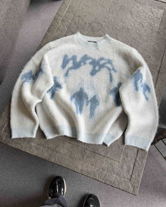 Pull en mohair duveteux de qualité supérieure, imprimé abstrait vintage, coupe ample, streetwear chaud d'hiver, unisexe, vente en gros - Product Image 1