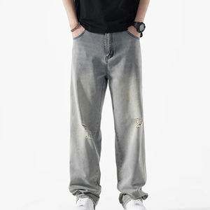 Pantalones Vaqueros de Mezclilla de Algodón de Alta Calidad Personalizados para Hombre, Moda Urbana, Vaqueros Holgados Desgastados y Rotos - Product Image 1