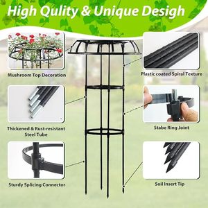 Soporte para Plantas de Hierro Negro con Altura Ajustable y Jaula Superior para Flores de Jardín al Aire Libre - Product Image 4