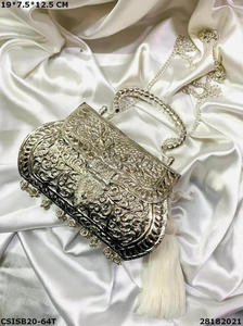 Best Price Designer Silver Brass Clutch Bag Luxury Vintage Wedding Party <b>Handbag</b> for Bridal Evening Dress Stylish for Ladies - Product Image 3