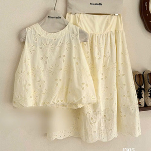 Conjunto de Ropa de Verano de Dos Piezas para Mujer, Informal, de Algodón Ecológico, Lavable, Cómodo, Ajustado, Personalizado, Color Sólido - Product Image 3