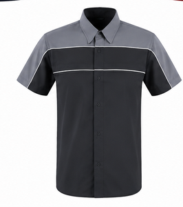เสื้อเชิ้ตแขนสั้นผู้ชายลำลอง คอปกป๊อปลินบล็อกสี ใส่ได้ในฤดูร้อน - Product Image 4