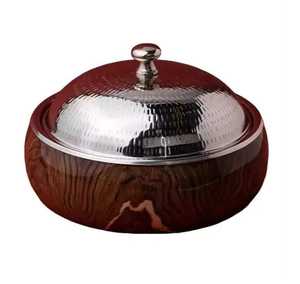 Cuenco de madera para guisos con tapa plateada martillada, recipiente térmico aislado, cuenco de madera para servir, vajilla de cocina, contenedor de alimentos - Product Image 1