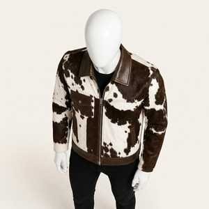 Blouson motard en cuir véritable de vachette pour homme, imprimé animal, col rabattable, vêtement d'extérieur d'hiver, coupe classique, broderie personnalisée - Product Image 3