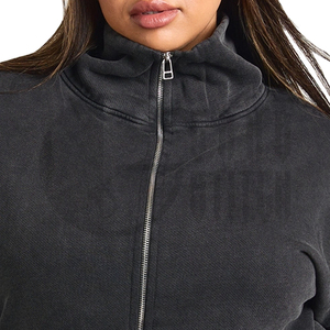 Sudadera con capucha y cremallera para mujer, estilo vintage, lavada, oversize, corta, tipo chaqueta, streetwear, OEM ODM de fábrica - Product Image 3
