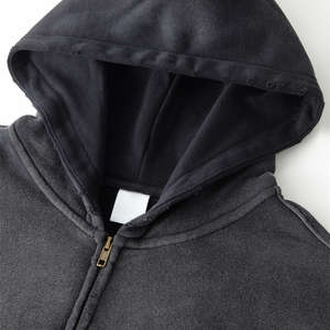 Sudadera con capucha oversize de alta calidad para hombre, sin cordón, de forro polar, con cremallera, estilo vintage, doble capa, lavado ácido, estampado desgastado por el sol, para otoño. - Product Image 4