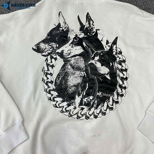 DAIZEN <b>STAR</b> Men's White Hooded Sweatshirt Cotton Print Dog <b>Design</b> Casual Autumn Wear Regular Fit Back Logo - Product Image 4