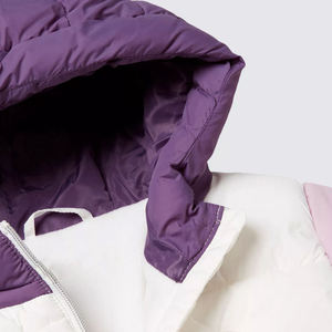 Hooded Puffer <b>Jacket</b> Color Blocking White Pink Purple Zipper Closure Windproof Winter Coat Unisex Casual Regular Fit - Product Image 3