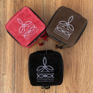 Western Boot Stitch Pink Suede Leather Portable <b>Jewelry</b> Storage Case Custom Ring <b>Jewelry</b> Gift <b>Box</b> Organizer <b>Travel</b> <b>Jewelry</b> <b>Box</b> - Product Image 5