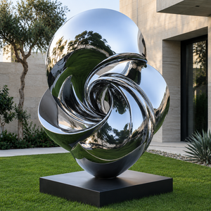 Escultura abstracta de nudo en acero inoxidable pulido a espejo, decoración moderna de metal para jardín, plaza o paisaje de lujo. - Product Image 2