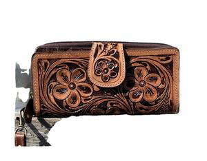 Elegante Cartera de Mano de Cuero Genuino Estilo Occidental con Protección RFID, Diseño de Estampado Animal Hecho a Mano, Correa de Muñeca Desmontable para - Product Image 1