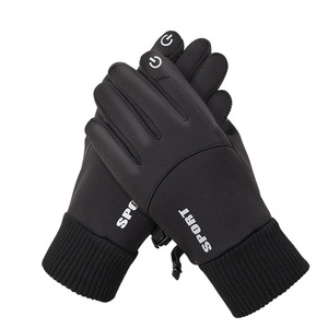 Guantes negros de invierno con pantalla táctil para dedos completos, guantes unisex para deportes al aire libre con hebilla, guantes impermeables para montar a caballo, guantes de dedo completo - Product Image 1