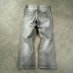 Custom Stonewashed Grey Straight Denim <b>Jeans</b> Mid Waist Quick Dry Breathable Chain Detail Premium Streetwear Cotton <b>Jeans</b> - Product Image 2