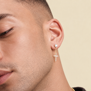 Boucles d'oreilles pendantes en or 14 carats avec diamant de laboratoire taille émeraude certifié IGI, unisexe, pour fiançailles, mariage, soirée - Product Image 2