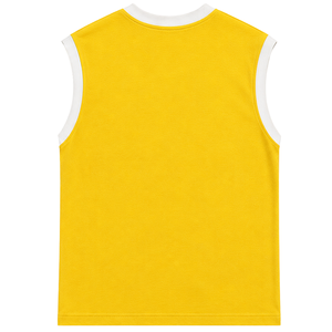 Camiseta sin Mangas Amarilla con Diseño de Sol Bordado en Blanco, Chaleco Casual de Verano para Mujer, Cuello Redondo, Tops de Moda Personalizados OEM - Product Image 2