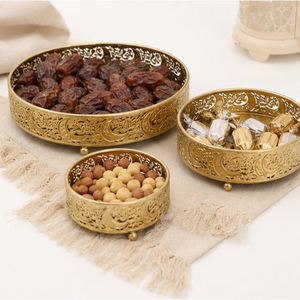 Unique <b>Gold</b> Metal Moon and Star Cutout Ramadan <b>Serving</b> <b>Tray</b> Set for Eid Mubarak Decoration for <b>Serving</b> Dates Sweets & Dry Fruits - Product Image 6