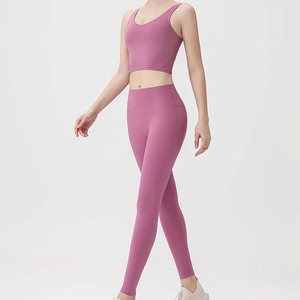 Conjunto de Yoga de 2 Piezas, Top Corto sin Costuras, Leggings de Cintura Alta, Color Sólido, Ropa Deportiva para Mujer - Product Image 2