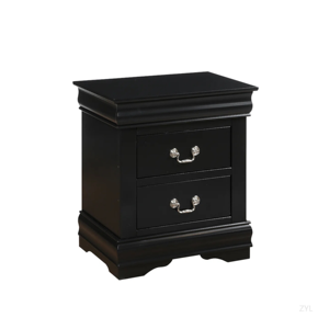 Modern Black Wooden Nightstand with Double Drawer, Solid Wood Bedside Table Storage Cabinet for Bedroom Furniture - Product Image 2