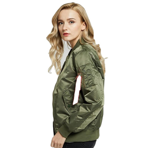 Smooth Texture Ribbed Collar Comfortable Fit Fashion Apparel <b>Women</b> <b>Bomber</b> <b>Jacket</b> Premium Satin Outerwear Lightweight Fabric - Product Image 3