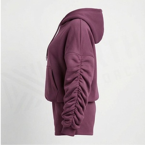 Conjunto de 2 piezas para mujer: Sudadera con capucha y pantalones cortos de forro polar de color liso, ajuste holgado informal, largo por encima de la rodilla, manga larga - Product Image 3