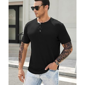 เสื้อเชิ้ตเฮนลีย์ทรงสลิมสำหรับผู้ชาย – เสื้อยืดออกกำลังกายคอกลมทรงยาวพร้อมกระดุม - Product Image 3