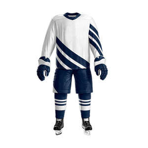Maillot de hockey sur glace personnalisé sublimé pour homme, blanc et bleu marine à rayures, manches longues, respirant, toutes saisons, vêtements de sport pour adultes - Product Image 6