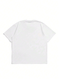 T-shirt pour homme, blanc, coupe classique, col rond, manches courtes, style décontracté, jersey tricoté, 100% polyester, couleur unie, anti-boulochage - Product Image 1