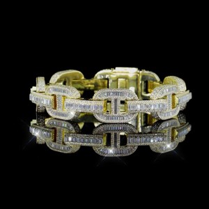 Custom 16mm Lab Grown Mariner <b>Bracelet</b> 925 <b>Silver</b> Baguette Diamond Iced Out Hip Hop Cuban Style Yellow Gold Factory Supply - Product Image 1