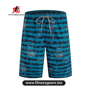 Short de bain décontracté pour homme à séchage rapide, imprimé pieuvre rayé bleu, avec cordon de serrage - Product Image 1